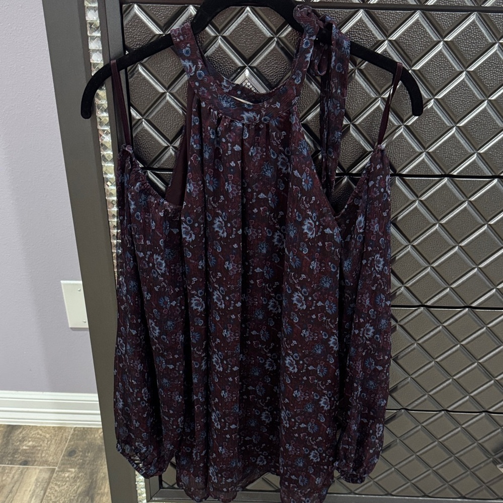 LOFT Burgundy Floral Blouse